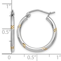 14K White Gold and Yellow Rhodium D C Hoop Earrings view 4