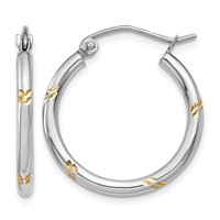 14K White Gold and Yellow Rhodium D C Hoop Earrings view 1
