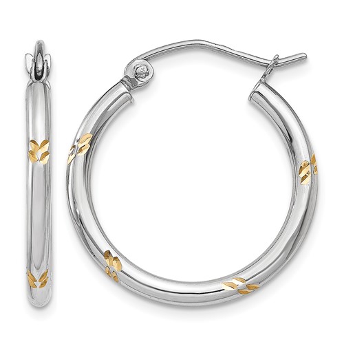 14K White Gold and Yellow Rhodium D C Hoop Earrings