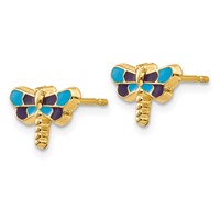 14K Yellow Gold Blue Enameled Dragonfly Post Earrings view 2