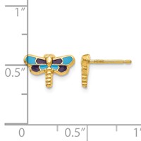 14K Yellow Gold Blue Enameled Dragonfly Post Earrings view 4