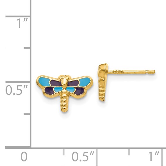 14k Blue Enameled Dragonfly Post Earrings