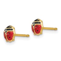 14K Yellow Gold Small Red and Black Enameled Ladybug Earrings view 2