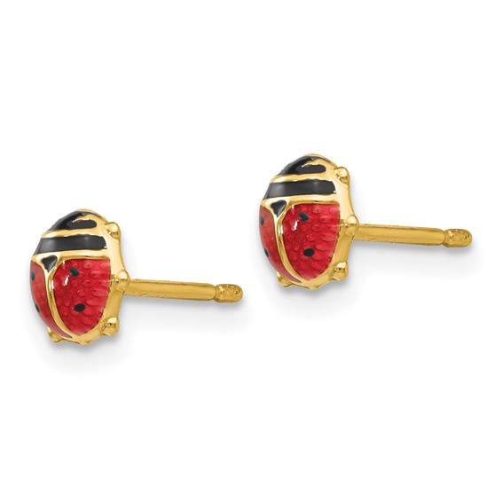 14k Small Red and Black Enameled Ladybug Earrings