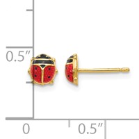 14K Yellow Gold Small Red and Black Enameled Ladybug Earrings view 4