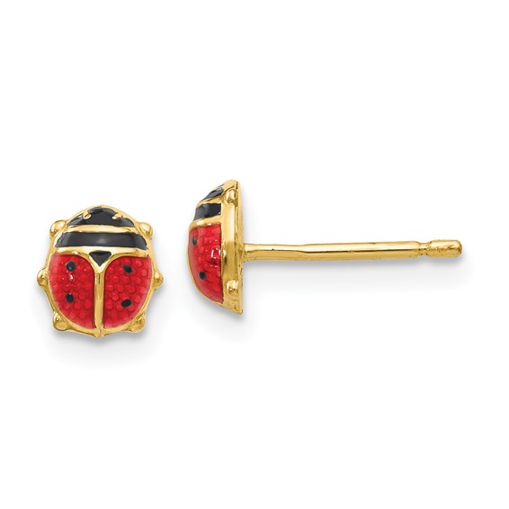 14k Small Red and Black Enameled Ladybug Earrings