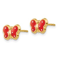 14K Yellow Gold Red and White Enameled Butterfly Post Earrings view 2