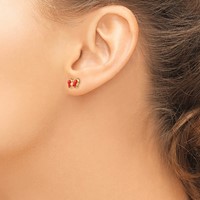 14K Yellow Gold Red and White Enameled Butterfly Post Earrings view 3