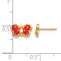 14K Yellow Gold Red and White Enameled Butterfly Post Earrings view 4