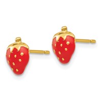 14K Yellow Gold Red Enameled Strawberry Post Earrings view 2