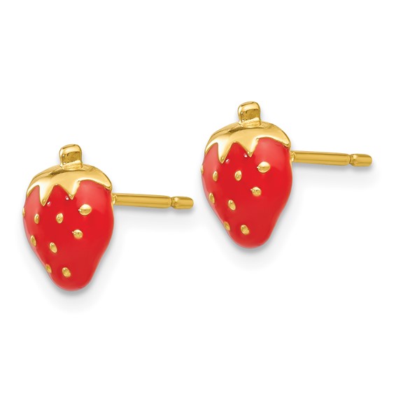 14k Red Enameled Strawberry Post Earrings