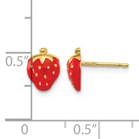 14K Yellow Gold Red Enameled Strawberry Post Earrings view 4