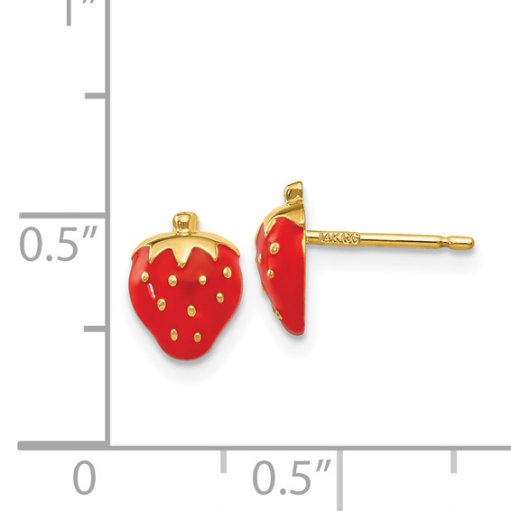 14k Red Enameled Strawberry Post Earrings