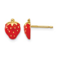 14K Yellow Gold Red Enameled Strawberry Post Earrings view 1