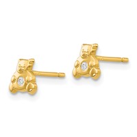 14K Yellow Gold Bear Earrings with CZ view 2