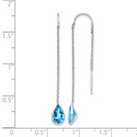 14K White Gold Blue Topaz Pear Bezel Threader Earrings view 4