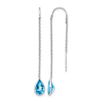 14K White Gold Blue Topaz Pear Bezel Threader Earrings view 1