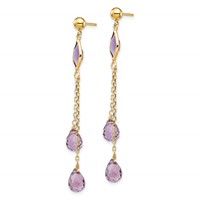 14K Yellow Gold Amethyst Chain Post Dangle Earrings view 2
