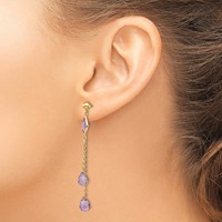 14K Yellow Gold Amethyst Chain Post Dangle Earrings view 3