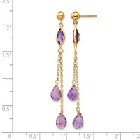 14K Yellow Gold Amethyst Chain Post Dangle Earrings view 4