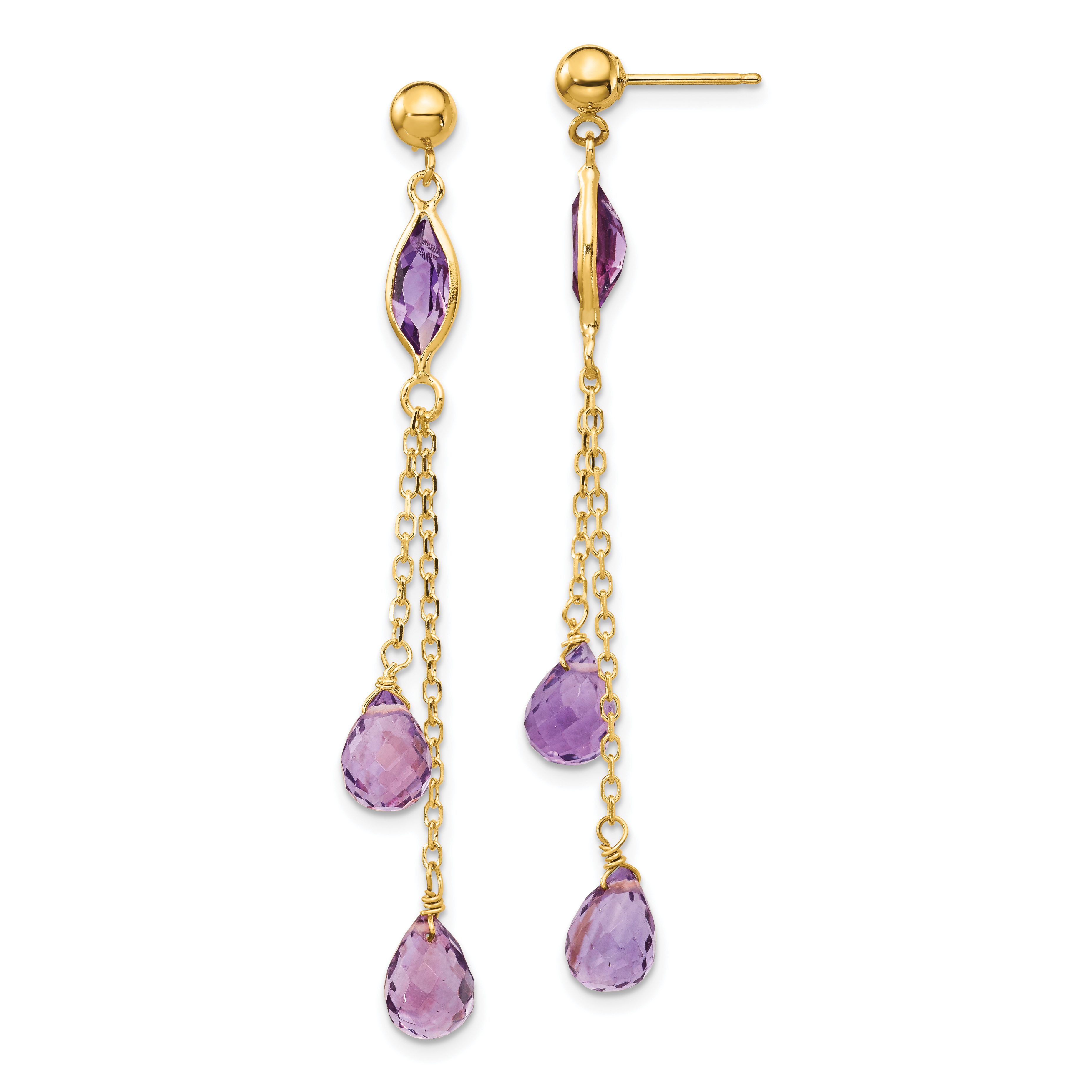 14k Amethyst Post Dangle Earrings (YE705)