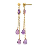 14K Yellow Gold Amethyst Chain Post Dangle Earrings view 1