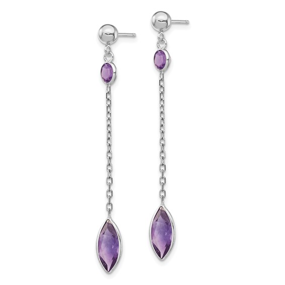 14k White Gold Amethyst Chain Post Dangle Earrings
