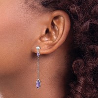14K White Gold Amethyst Chain Post Dangle Earrings view 3
