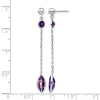 14K White Gold Amethyst Chain Post Dangle Earrings view 4