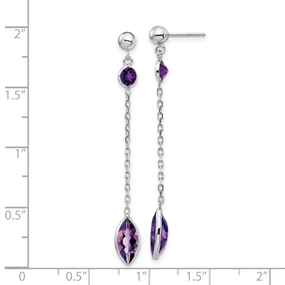 14k White Gold Amethyst Chain Post Dangle Earrings