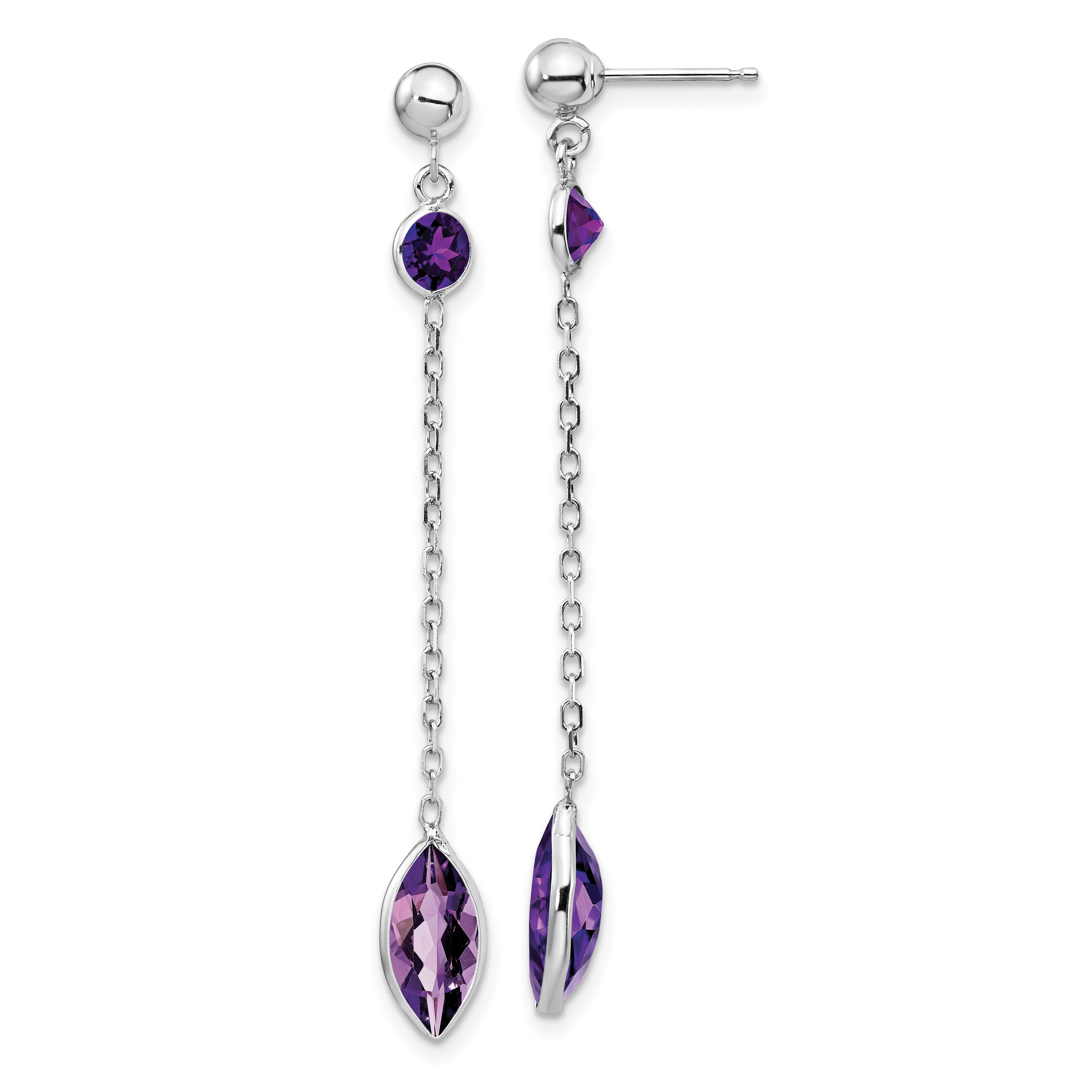 14k White Gold Amethyst Post Dangle Earrings (YE711)