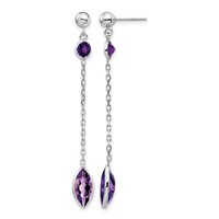 14K White Gold Amethyst Chain Post Dangle Earrings view 1