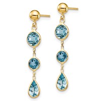 14K Yellow Gold Blue Topaz Dangle Post Earrings view 2
