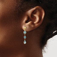 14K Yellow Gold Blue Topaz Dangle Post Earrings view 3