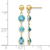 14K Yellow Gold Blue Topaz Dangle Post Earrings view 4