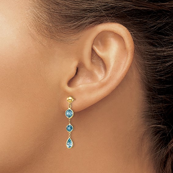 14k Blue Topaz Dangle Post Earrings