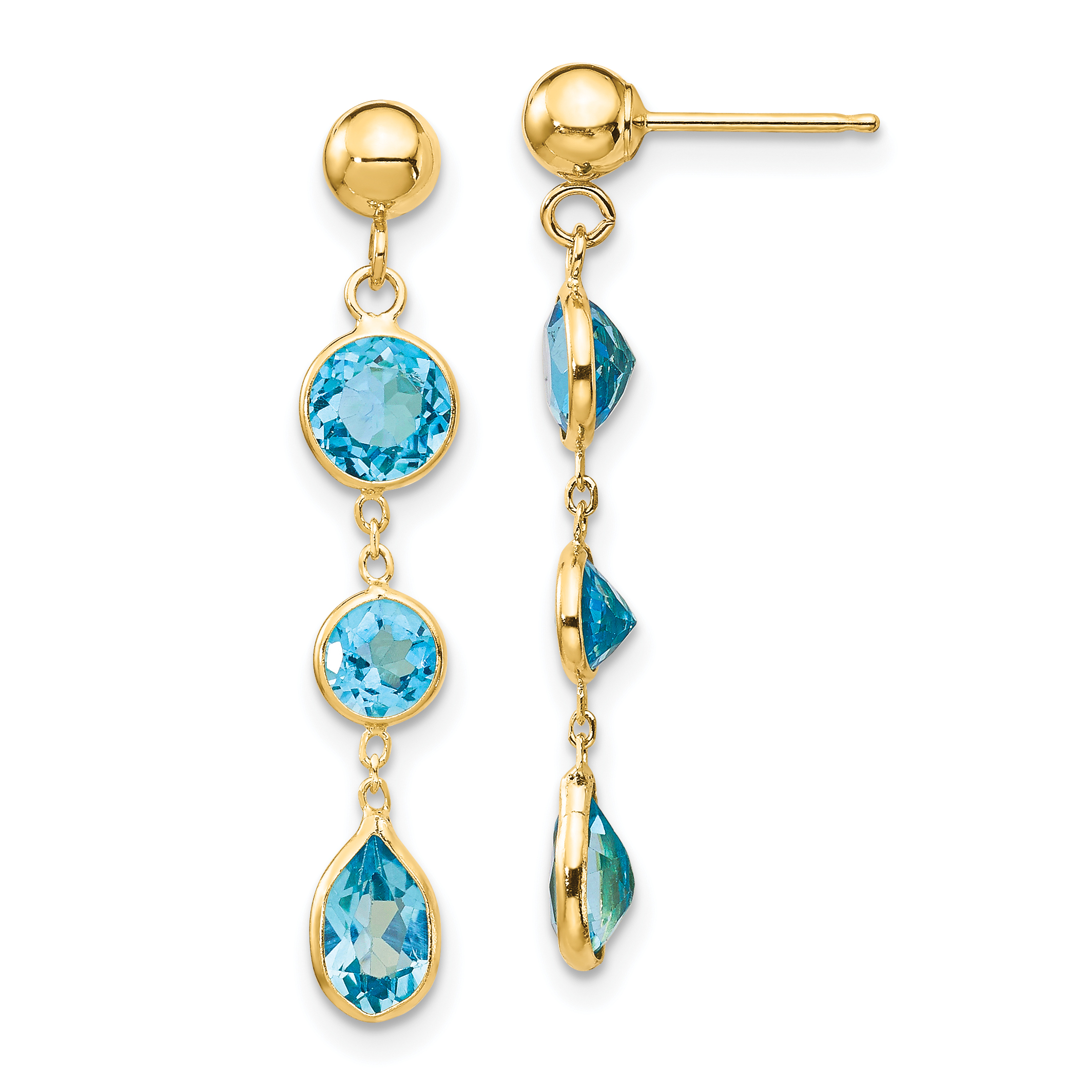 14k Blue Topaz Gemstone Dangle Earrings (YE876)