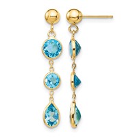 14K Yellow Gold Blue Topaz Dangle Post Earrings view 1