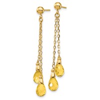 14K Yellow Gold 7x5mm Teardrop Citrine Chain Dangle Post Earrings view 2