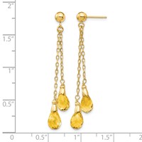 14K Yellow Gold 7x5mm Teardrop Citrine Chain Dangle Post Earrings view 4