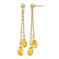 14K Yellow Gold 7x5mm Teardrop Citrine Chain Dangle Post Earrings view 1