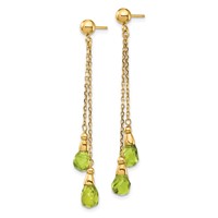 14K Yellow Gold 7x5mm Teardrop Peridot Chain Dangle Post Earrings view 2
