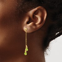 14K Yellow Gold 7x5mm Teardrop Peridot Chain Dangle Post Earrings view 3