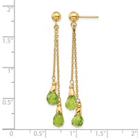 14K Yellow Gold 7x5mm Teardrop Peridot Chain Dangle Post Earrings view 4