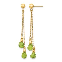 14K Yellow Gold 7x5mm Teardrop Peridot Chain Dangle Post Earrings view 1