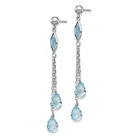 14K White Gold Blue Topaz Chain Dangle Post Earrings view 2