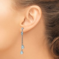 14K White Gold Blue Topaz Chain Dangle Post Earrings view 3