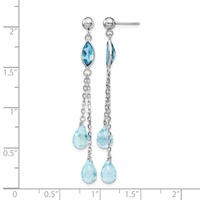 14K White Gold Blue Topaz Chain Dangle Post Earrings view 4