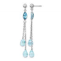 14K White Gold Blue Topaz Chain Dangle Post Earrings view 1