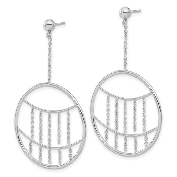 14k White Gold Chains Circle Post Dangle Earrings